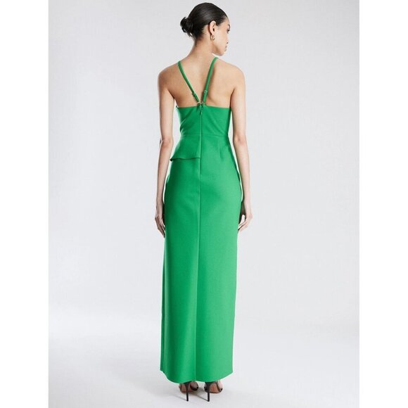 BCBGMAXAZRIA Daphne Peplum Crepe Evening Gown Malachite Womens Size 0 - Picture 3 of 10